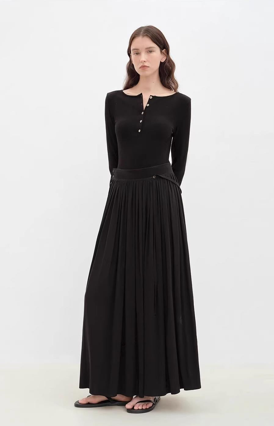 "Floating Lights on the Sea" Adjustable Waist Pleated Straight Skirt-0