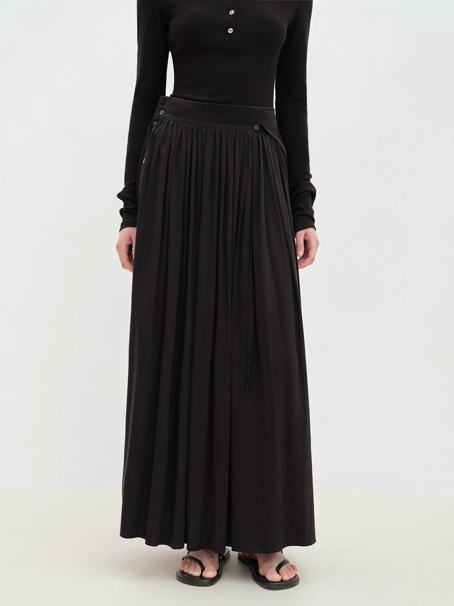 "Floating Lights on the Sea" Adjustable Waist Pleated Straight Skirt-4