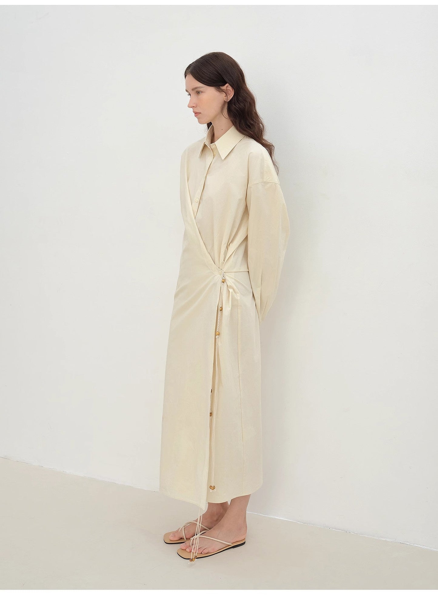 "Romantic Vibes" Cross-Placket Loose Long-Staple Cotton Shirt Dress-4