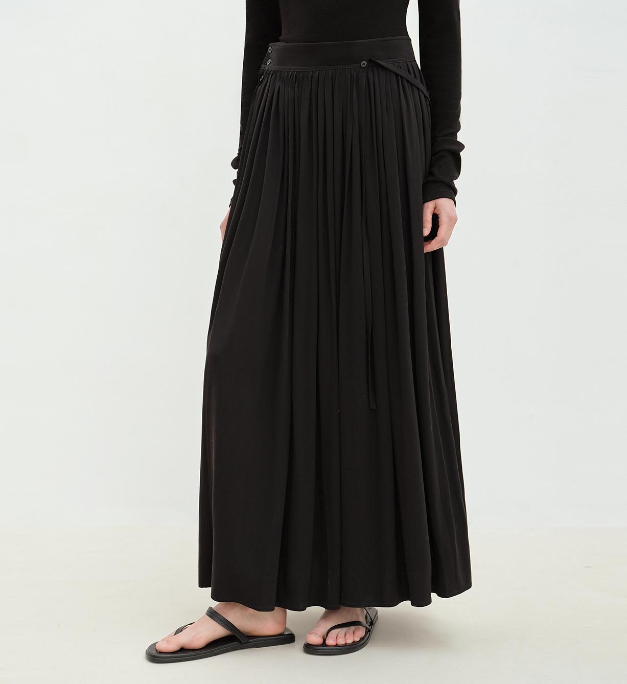"Floating Lights on the Sea" Adjustable Waist Pleated Straight Skirt-1