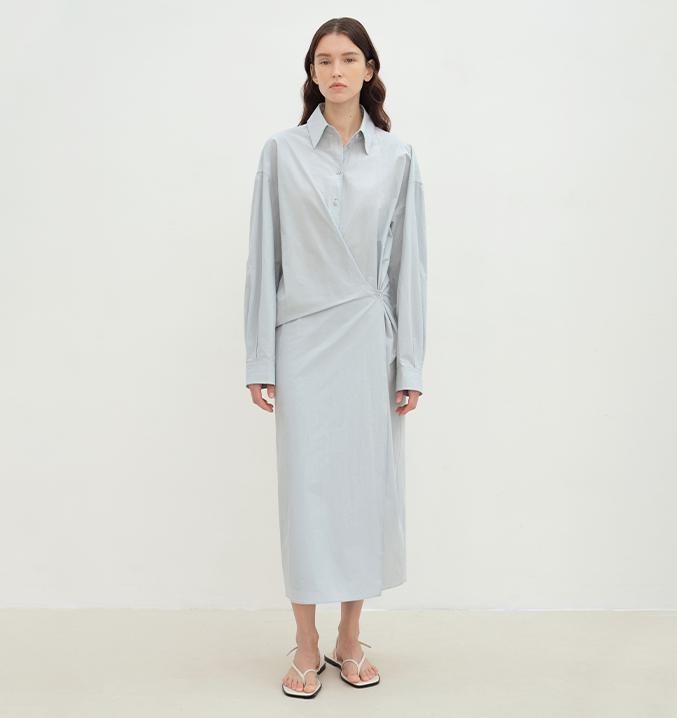 "Romantic Vibes" Cross-Placket Loose Long-Staple Cotton Shirt Dress-5