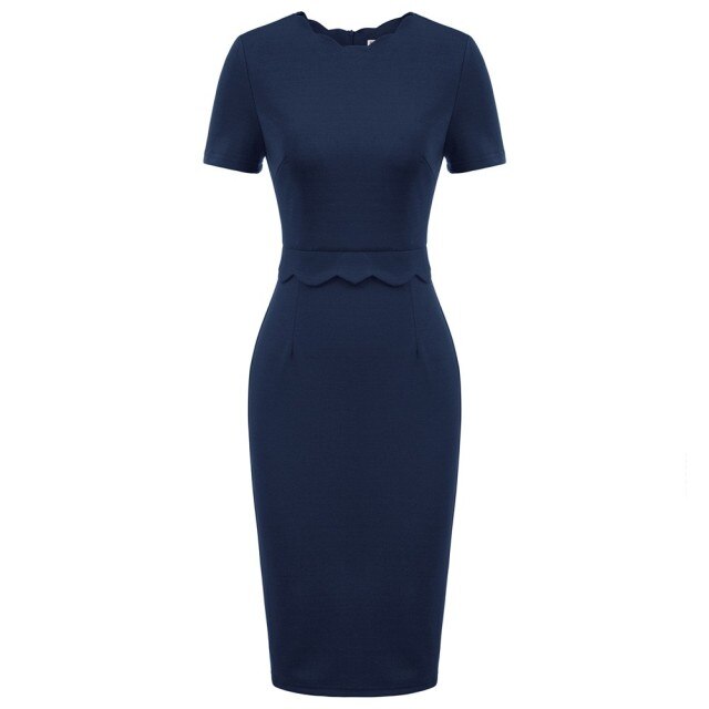 Women's Dress Solid Color Scalloped Neckline Hips-Wrapped Lady Fashion-2