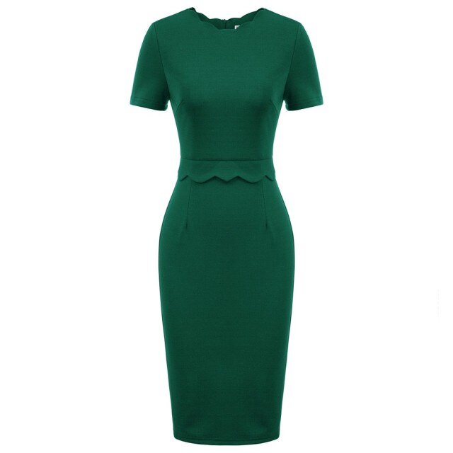 Women's Dress Solid Color Scalloped Neckline Hips-Wrapped Lady Fashion-4