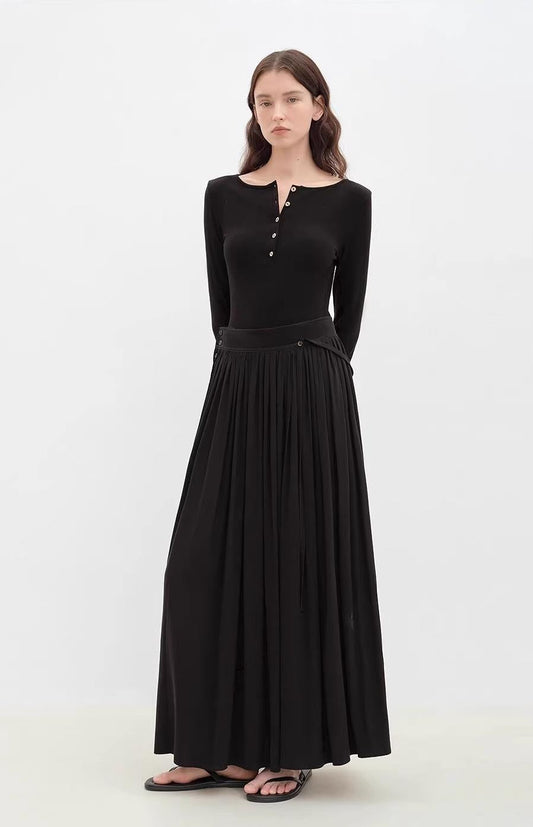 "Floating Lights on the Sea" Adjustable Waist Pleated Straight Skirt-0
