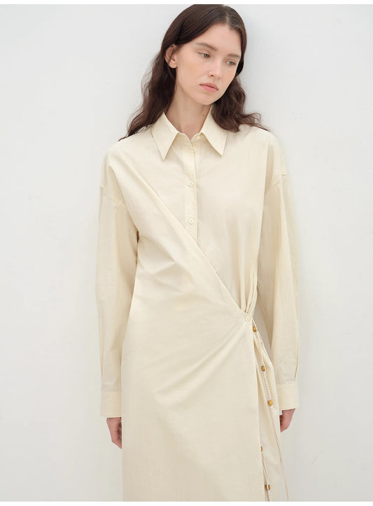 "Romantic Vibes" Cross-Placket Loose Long-Staple Cotton Shirt Dress-1