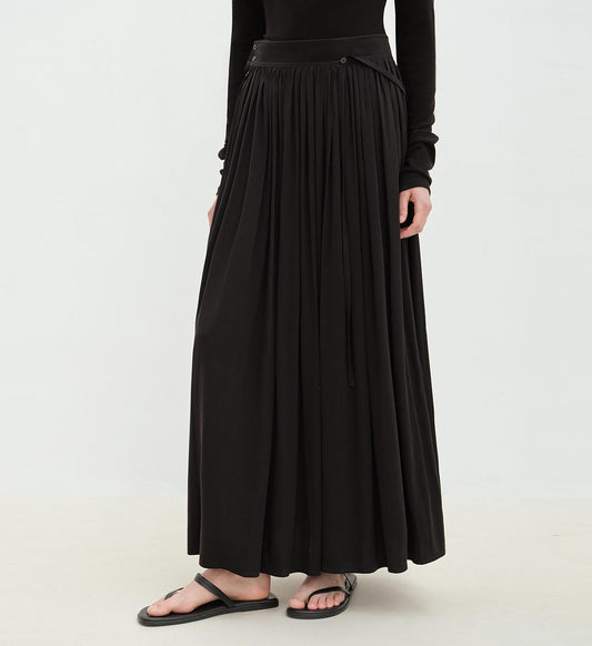 "Floating Lights on the Sea" Adjustable Waist Pleated Straight Skirt-1