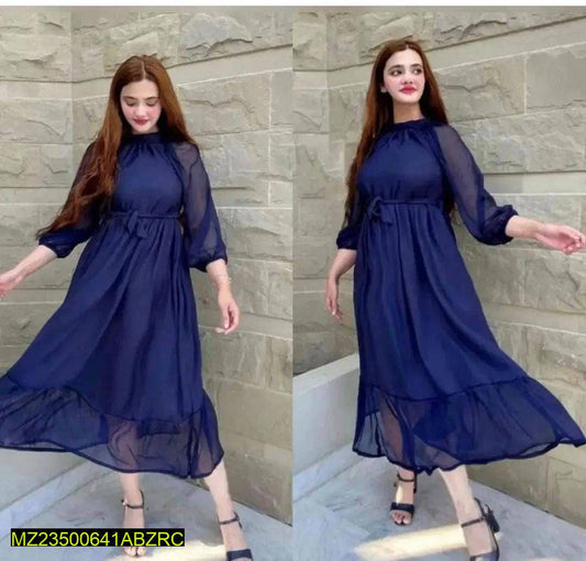 1 PC stiched Chiffon Plain Frock
