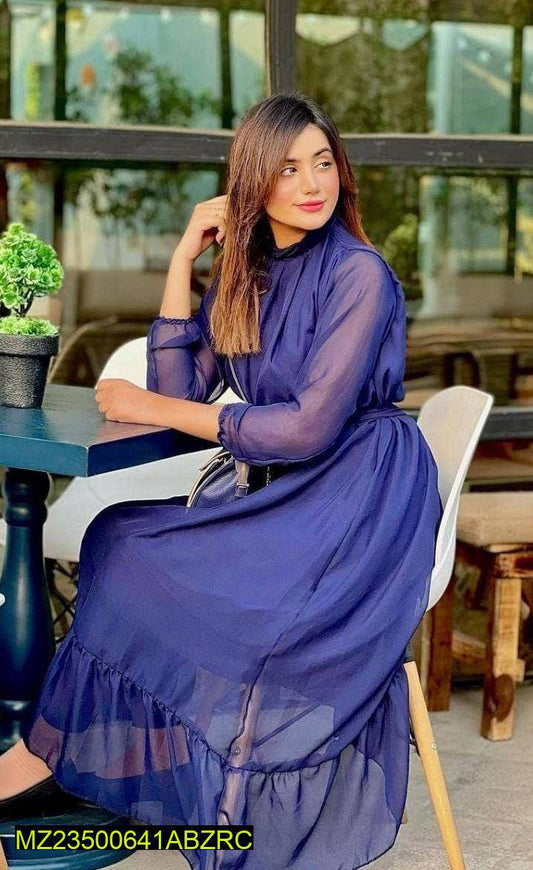 1 PC stiched Chiffon Plain Frock