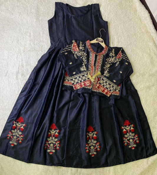 Elegant Embroidered Shamoz Silk Maxi Set for Women (2-Piece)