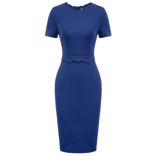 Women's Dress Solid Color Scalloped Neckline Hips-Wrapped Lady Fashion-1